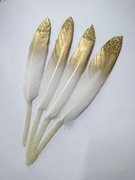 Перо птицы (белый с золотым) PP13-1-41 Цена за 4 шт